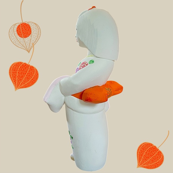 Vintage Japanese Hakata Ningyo Doll Unglazed Hand Painted 11"h Clay Figurine - Picture 4 of 15